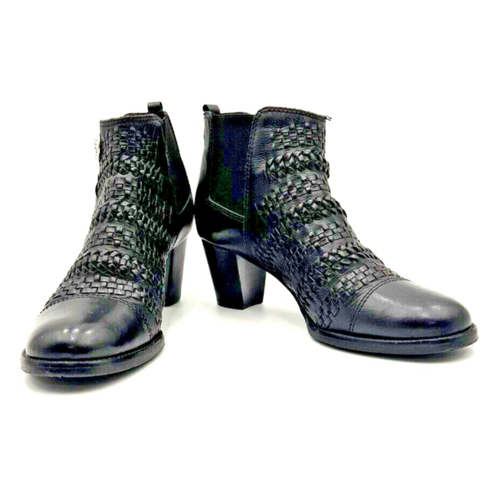 Brighton Boots Woven Leather Women Size 7.5 Medium‎ Black Corporate Scandy Goth